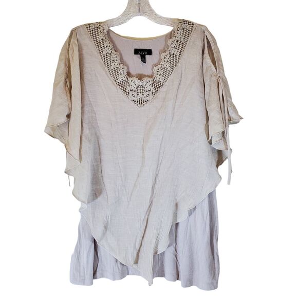 Alyx Womens Tank Top XL Beige Poncho Overlay Crochet Neckline Short Sleeve - Picture 1 of 5